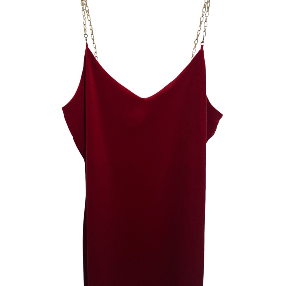 Red Velvet Gold Chain Strap Mini Dress - Picture 11 of 16